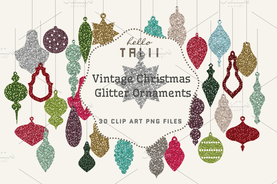 Xmas Glitter Ornaments Clipart | Illustrations ~ Creative Market