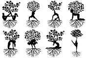 Yoga Tree Silhouettes AI EPS Vector & PNG