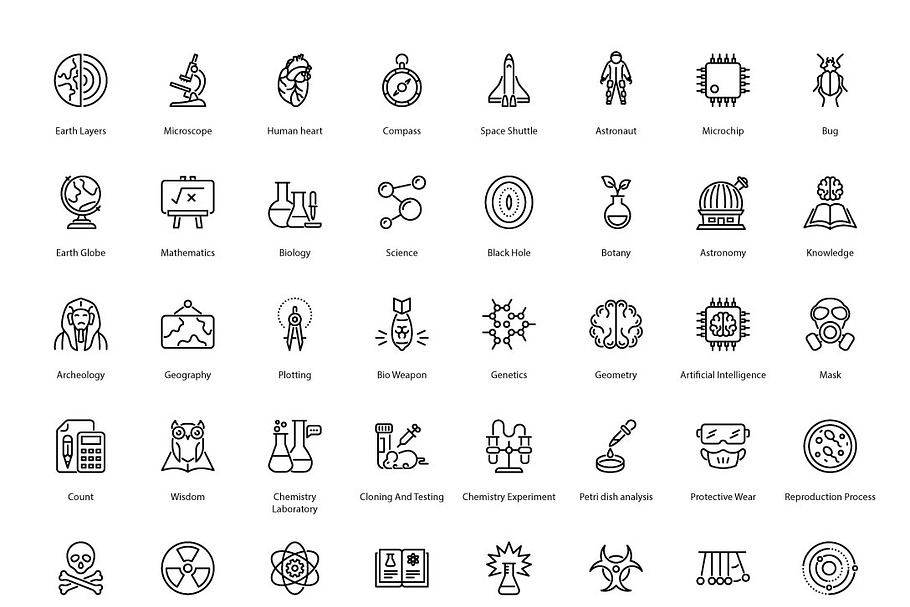 Science Related Thin Line Icons | Pre-Designed Illustrator Graphics ...