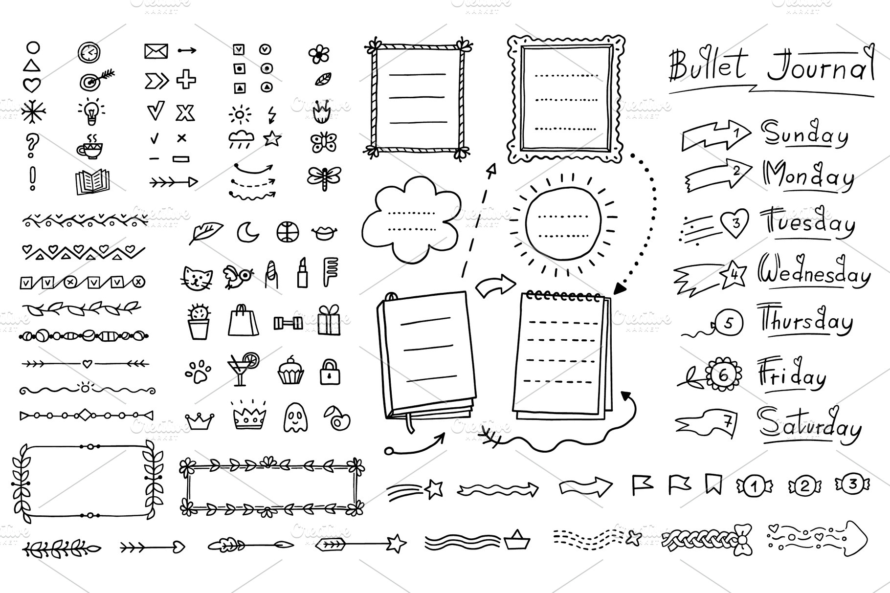 Bullet journal doodle set - hand | Decorative Illustrations ~ Creative ...