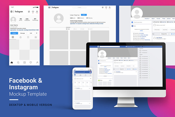 Facebook Instagram Mockup Template Creative Photoshop Templates Creative Market