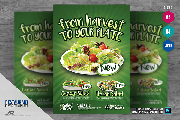 Salad Restaurant Flyer Creative Photoshop Templates Creative Market