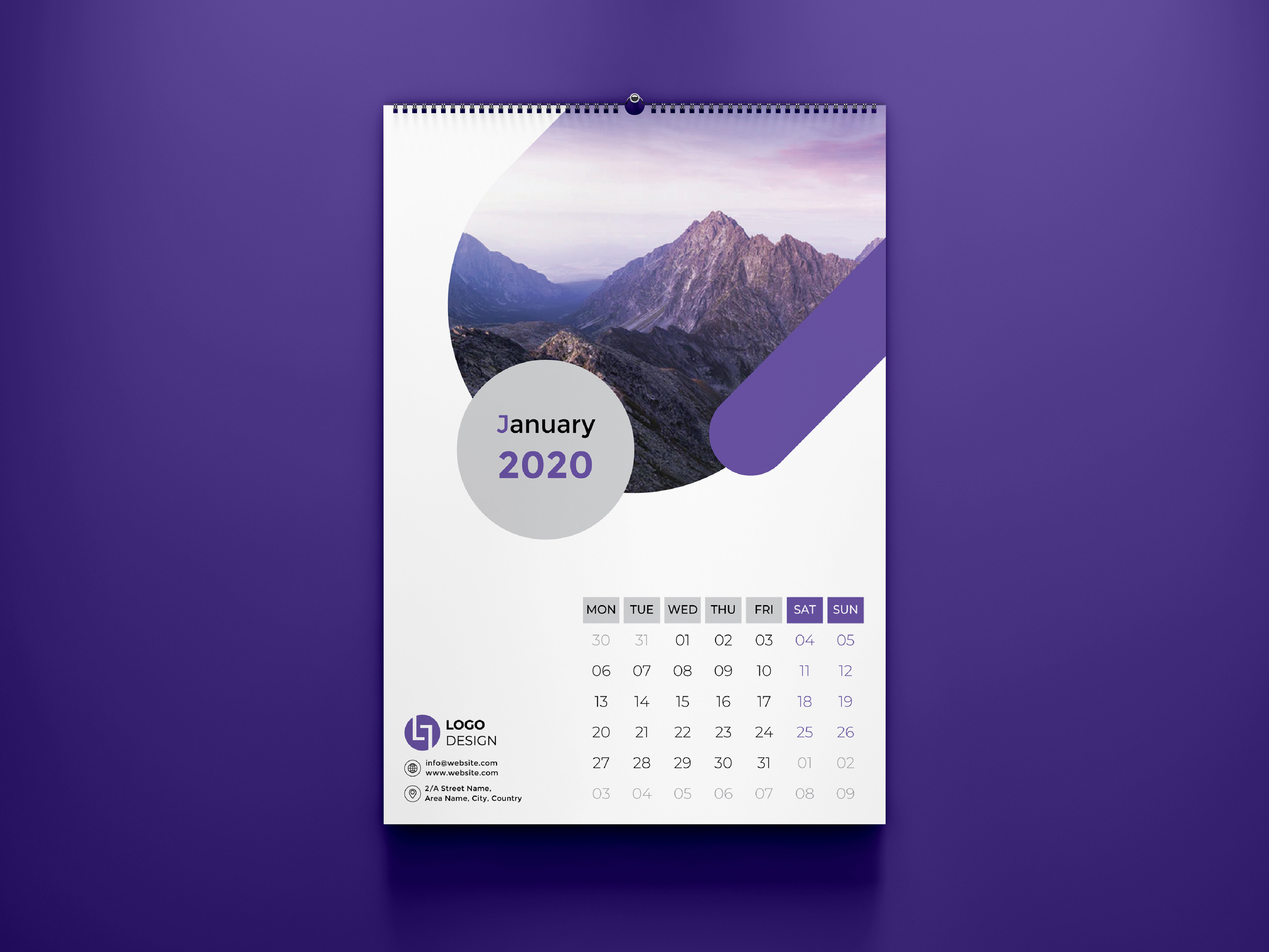 Wall calendar 2020 | Illustrator Templates ~ Creative Market