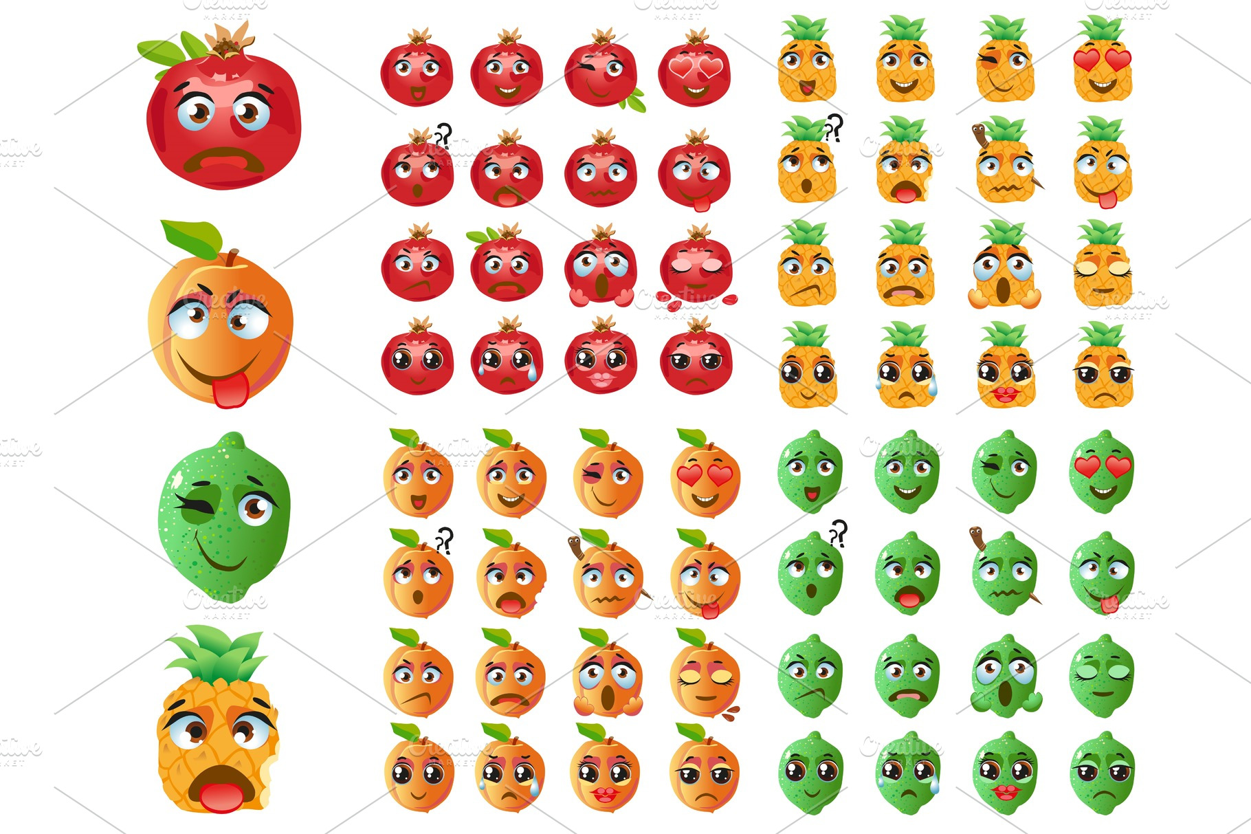 Set of fruits. Emoji Emoticon Illustrations Creative Market