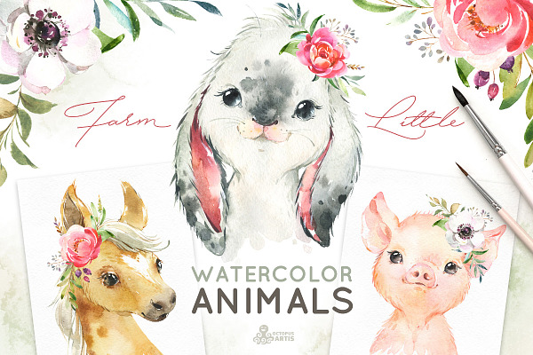 Download Woodland Little Watercolor Animals Pre Designed Photoshop Graphics Creative Market