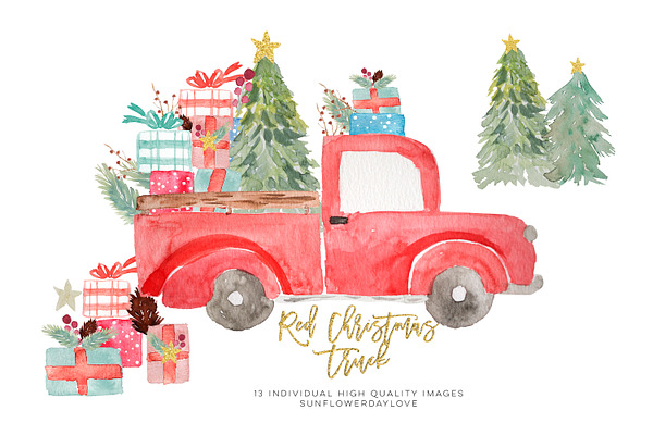 Christmas Truck Clipart Pack | Pre-Designed Photoshop Graphics