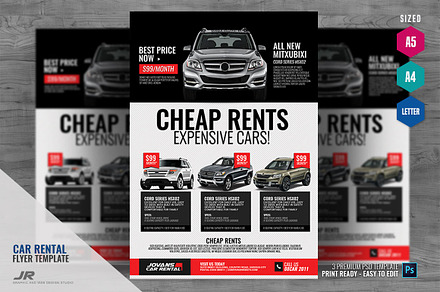 Rent a car flyer digital assets for download