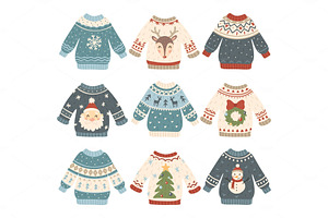 Christmas jumper set. Woolen Xmas | Pre-Designed Vector Graphics ~ Creative Market