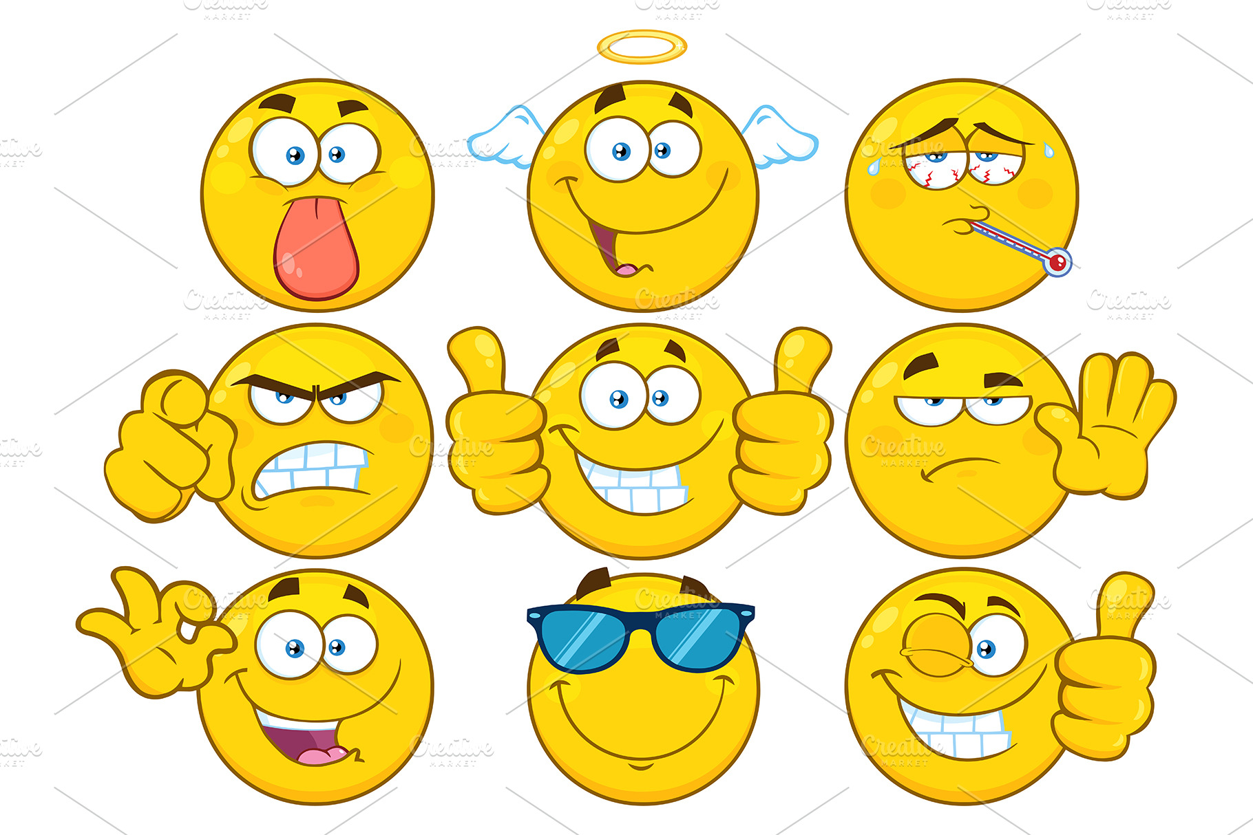 Yellow Emoji Face Collection Set - 3 | Photoshop Graphics ~ Creative Market