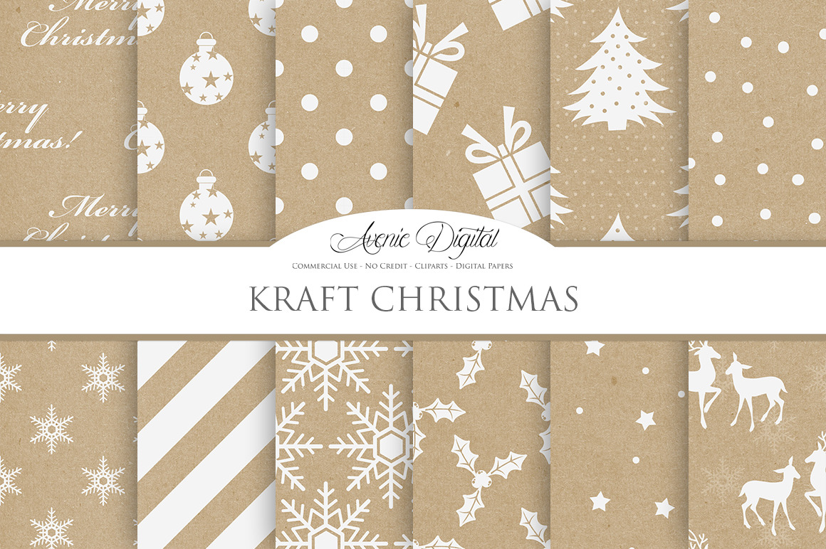 Kraft Christmas Digital Papers Graphic Patterns Creative Market