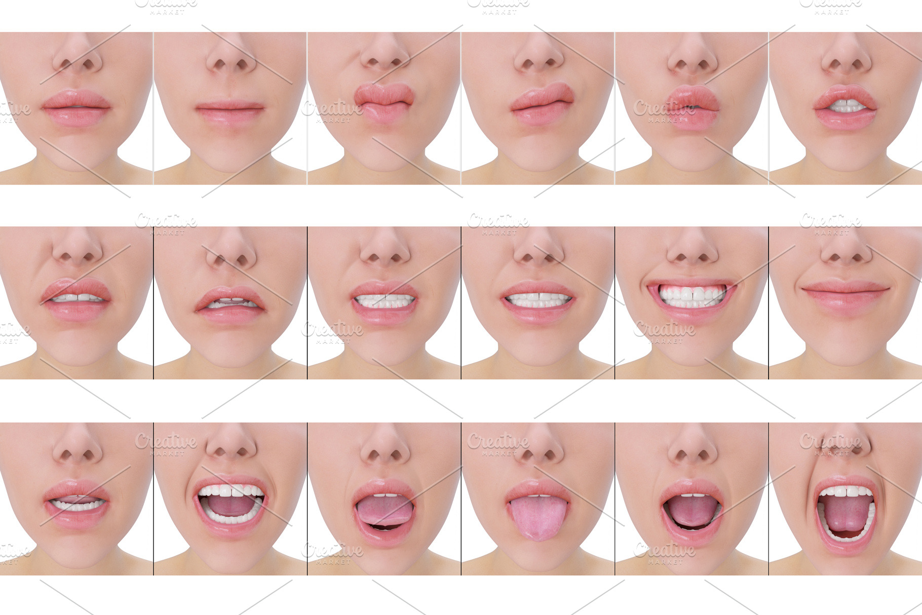 Set Female Facial Expressions Mouth People Images ~ Creative Market