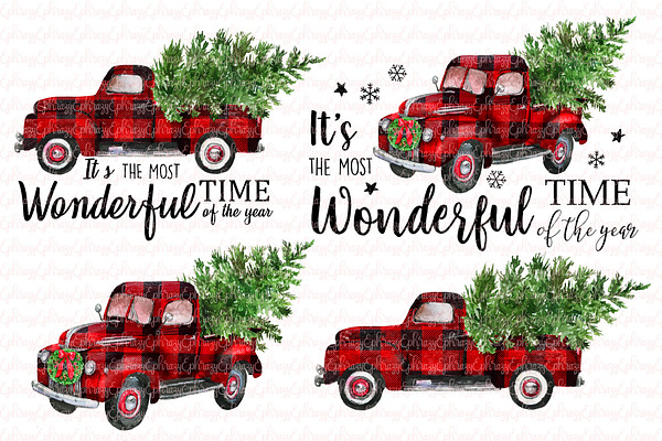 Download Plaid Christmas Trucks Clipart Set Custom Designed Illustrations Creative Market 3D SVG Files Ideas | SVG, Paper Crafts, SVG File