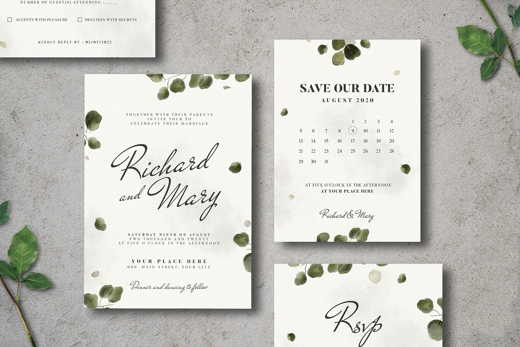 Download Leaves Wedding Invitation Suite Creative Photoshop Templates Creative Market Yellowimages Mockups