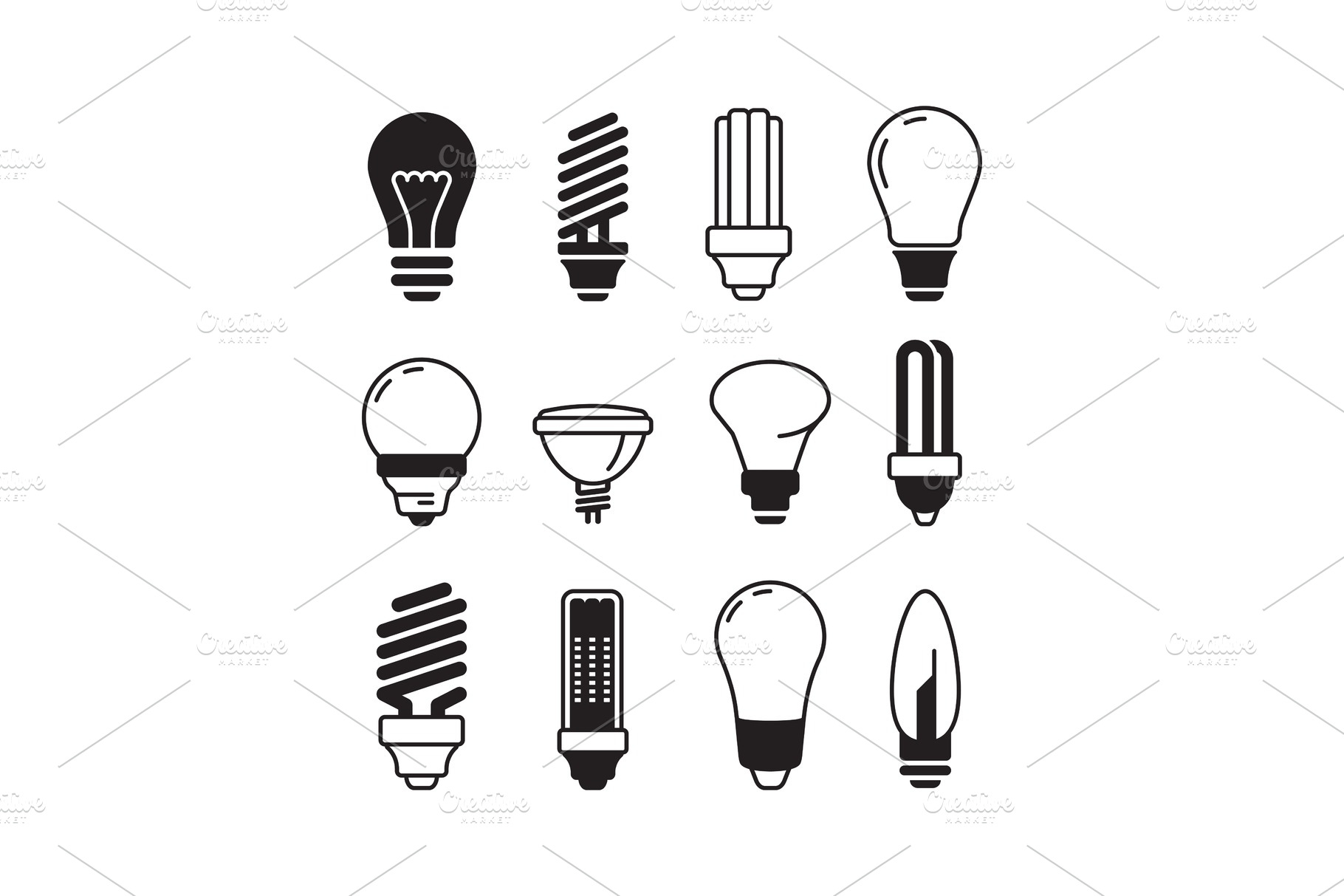 Bulb icons. Lights energy modern | Vector Graphics ~ Creative Market