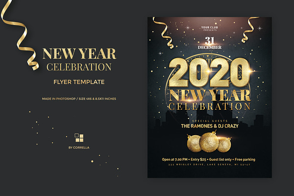 New Year Party Flyer Creative Photoshop Templates Creative Market