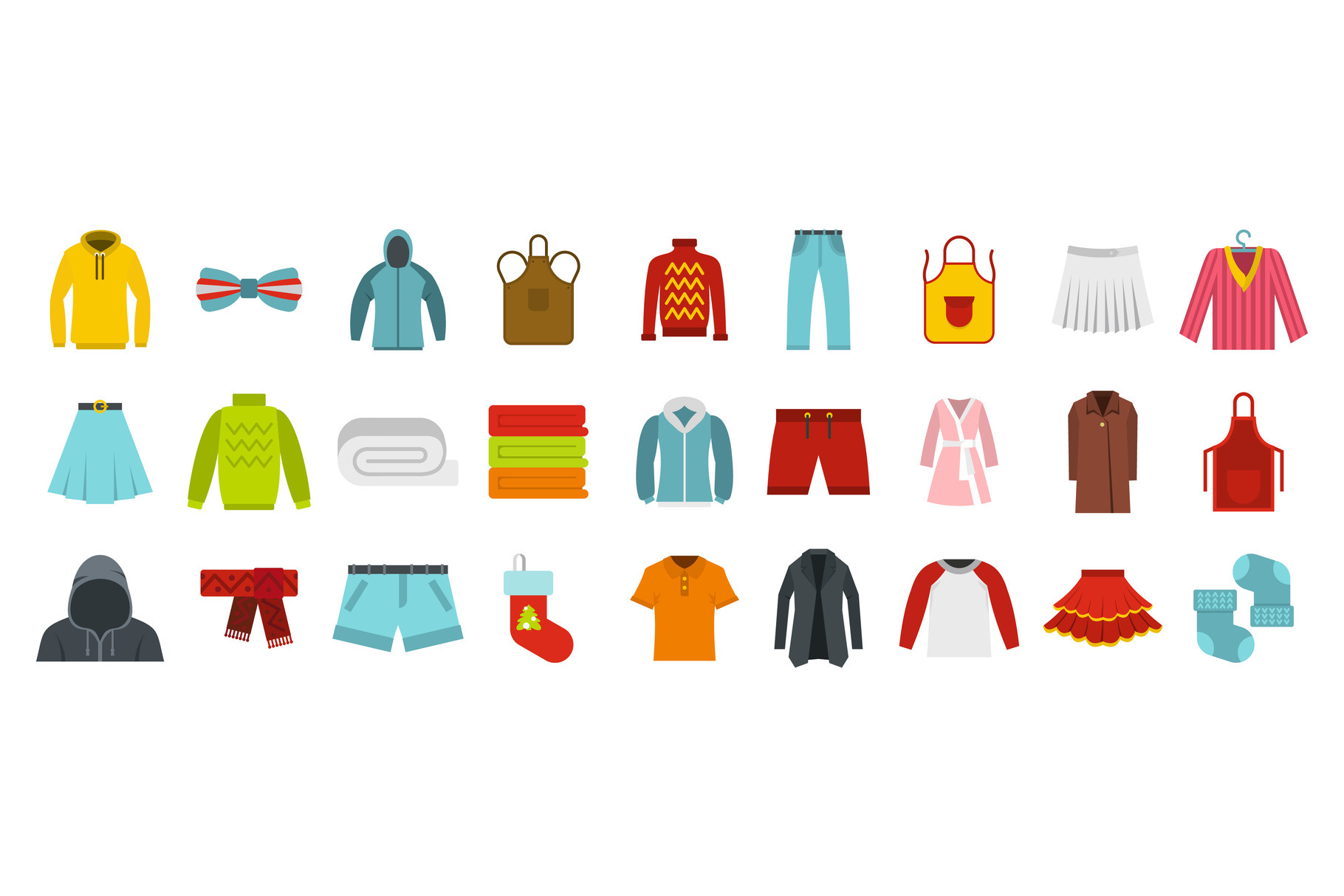 Clothes icon set, flat style | Pre-Designed Illustrator Graphics ...