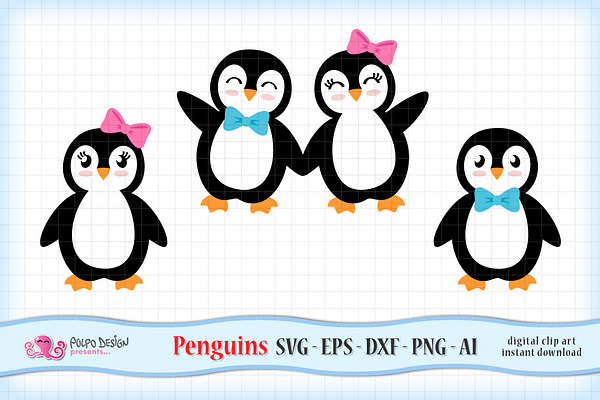 Girl And Boy Penguins Svg Pre Designed Photoshop Graphics Creative Market