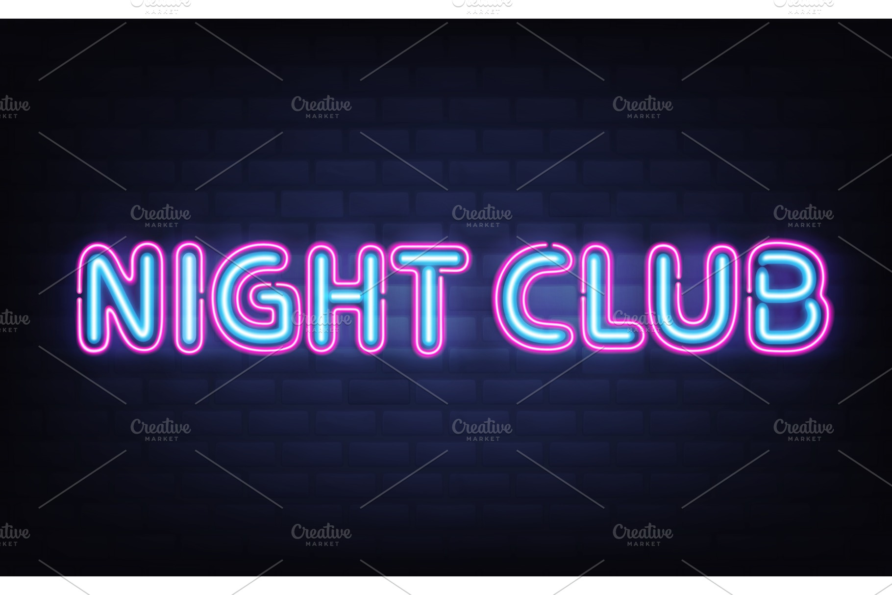 Night Club Neon Lettering On Brick Pre Designed Vector Graphics Creative Market - 8597637 76553 neon sign night club roblox