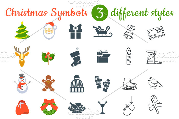 Christmas Symbols Flat Vector Icons | Seasonal Illustrations ~ Creative ...