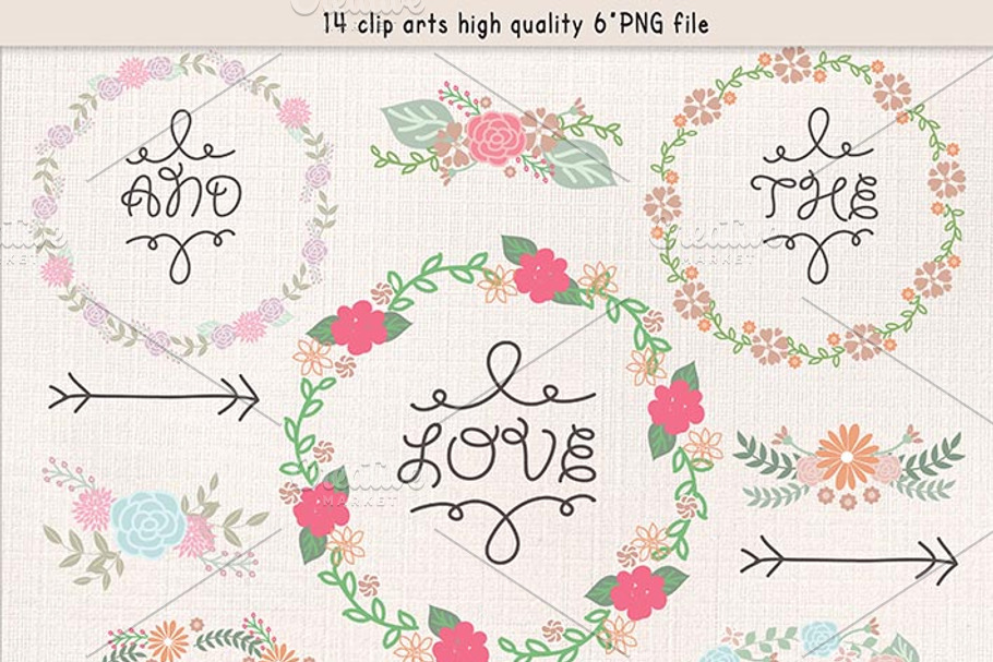 Hand Drawn clipart wreaths floral | Pre-Designed Illustrator Graphics