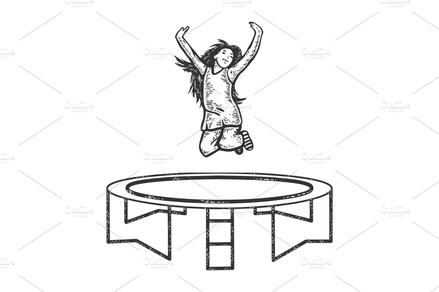 Jumping child trampoline sketch Illustrations Creative Market