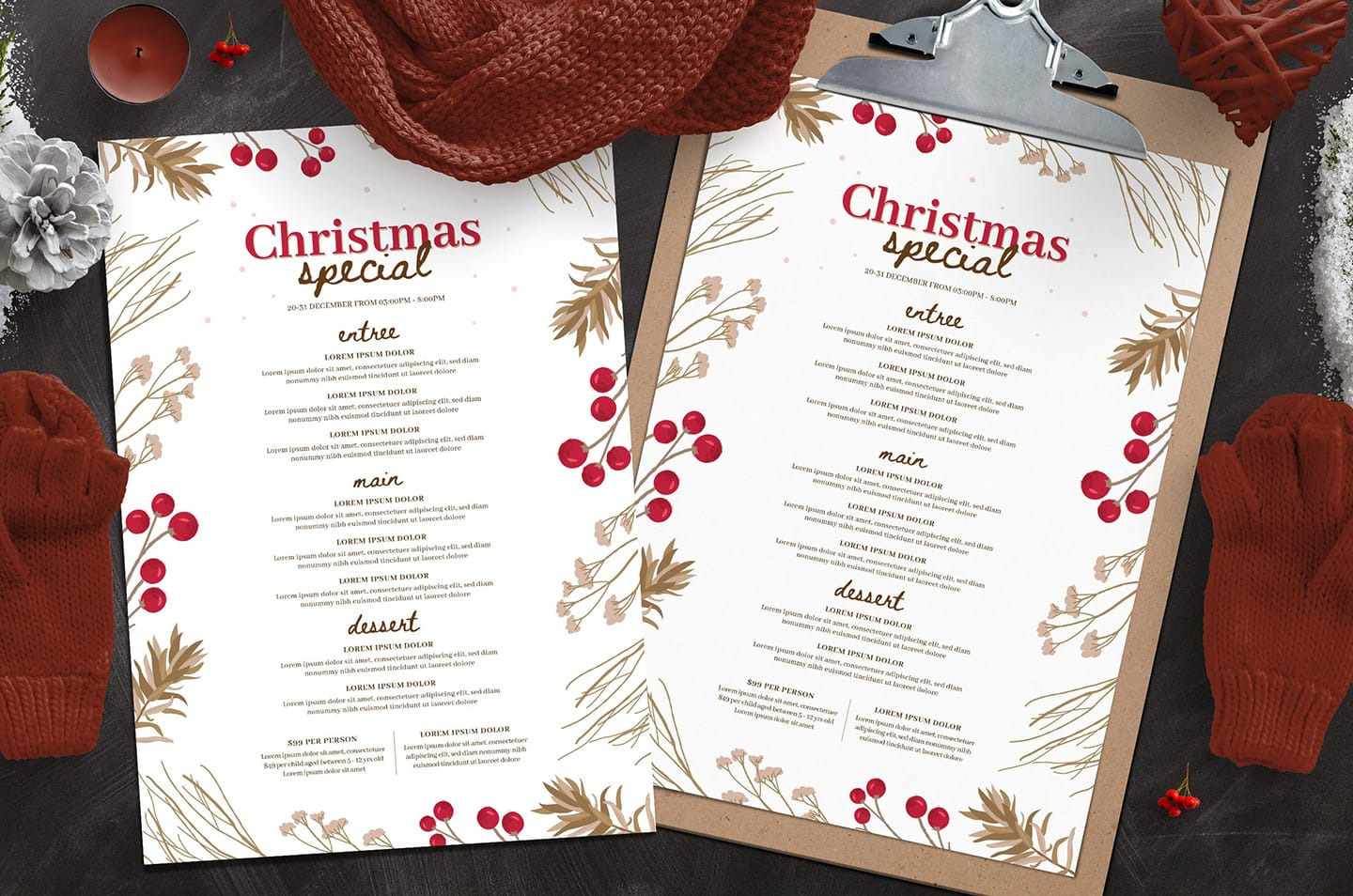 Rustic Christmas Menu Template Flyer Templates Creative Market