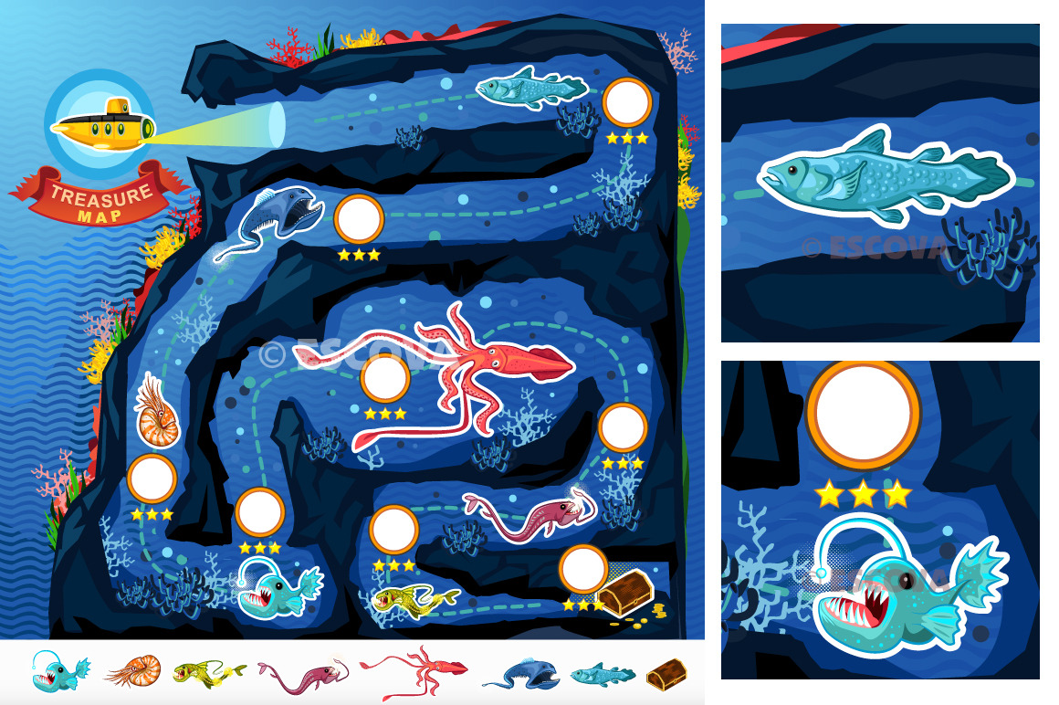 Deep Sea Treasure Game Map Illustrator Graphics ~ Creative Market