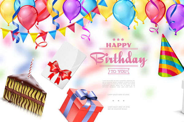 Realistic Happy Birthday Template Pre Designed Photoshop Graphics Creative Market