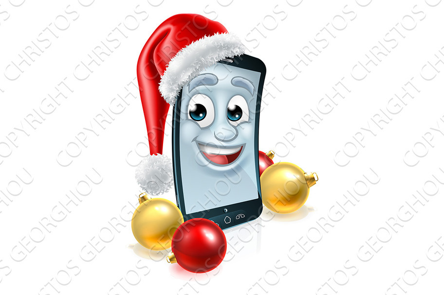 Mobile Cell Phone Christmas Mascot Decorative Illustrations