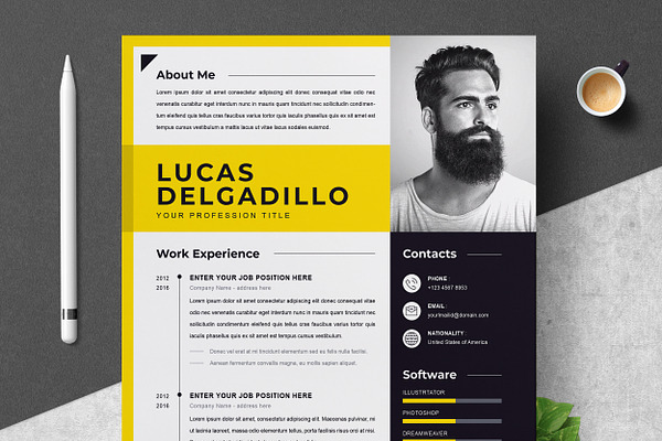 Download Minimal Yellow Resume Template Cv Creative Illustrator Templates Creative Market