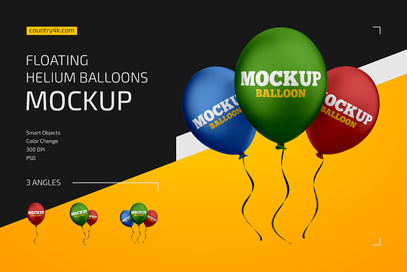 Download Floating Helium Balloons Mockup Set Creative Photoshop Templates Creative Market