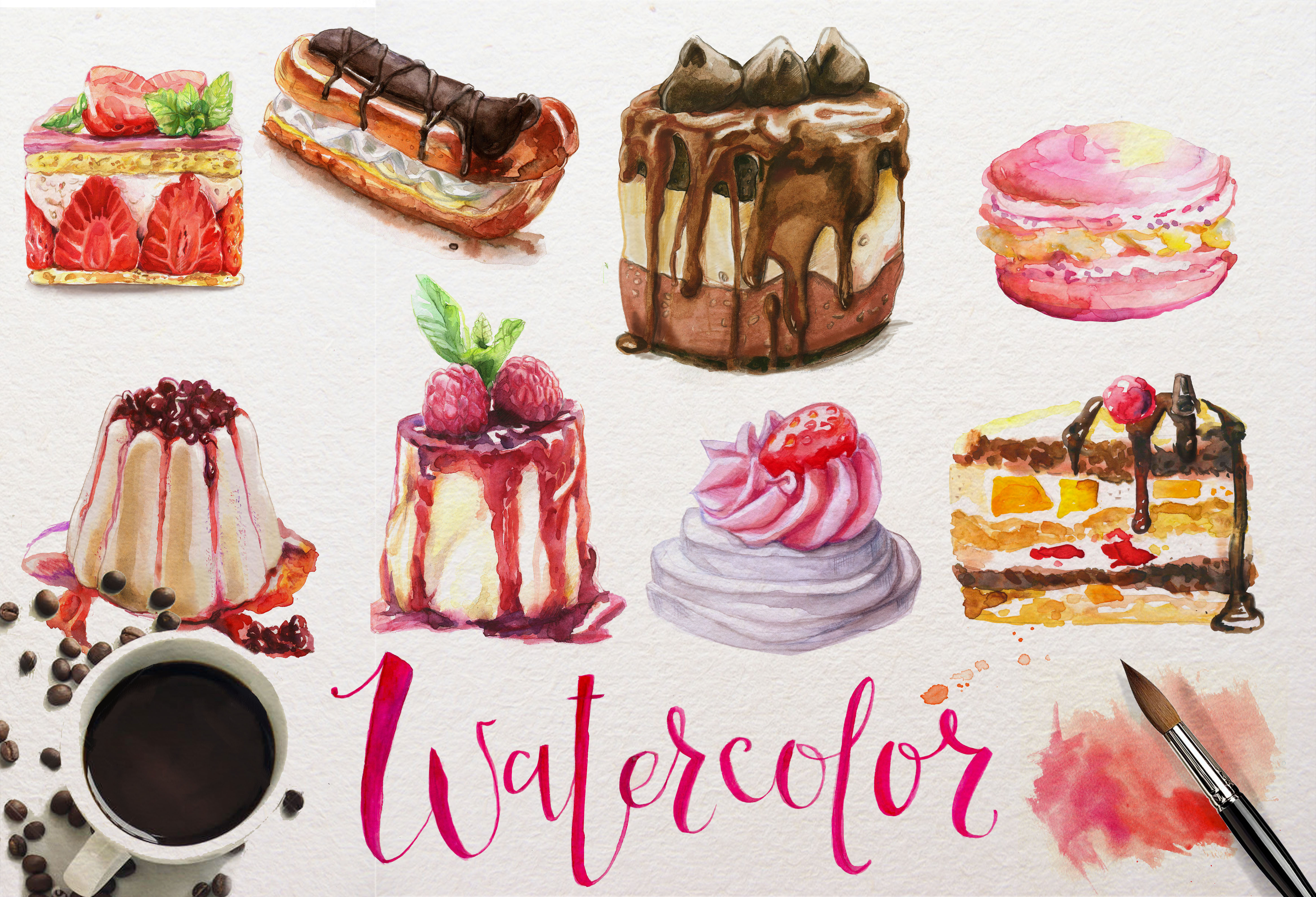 watercolor dessert illustrations free download