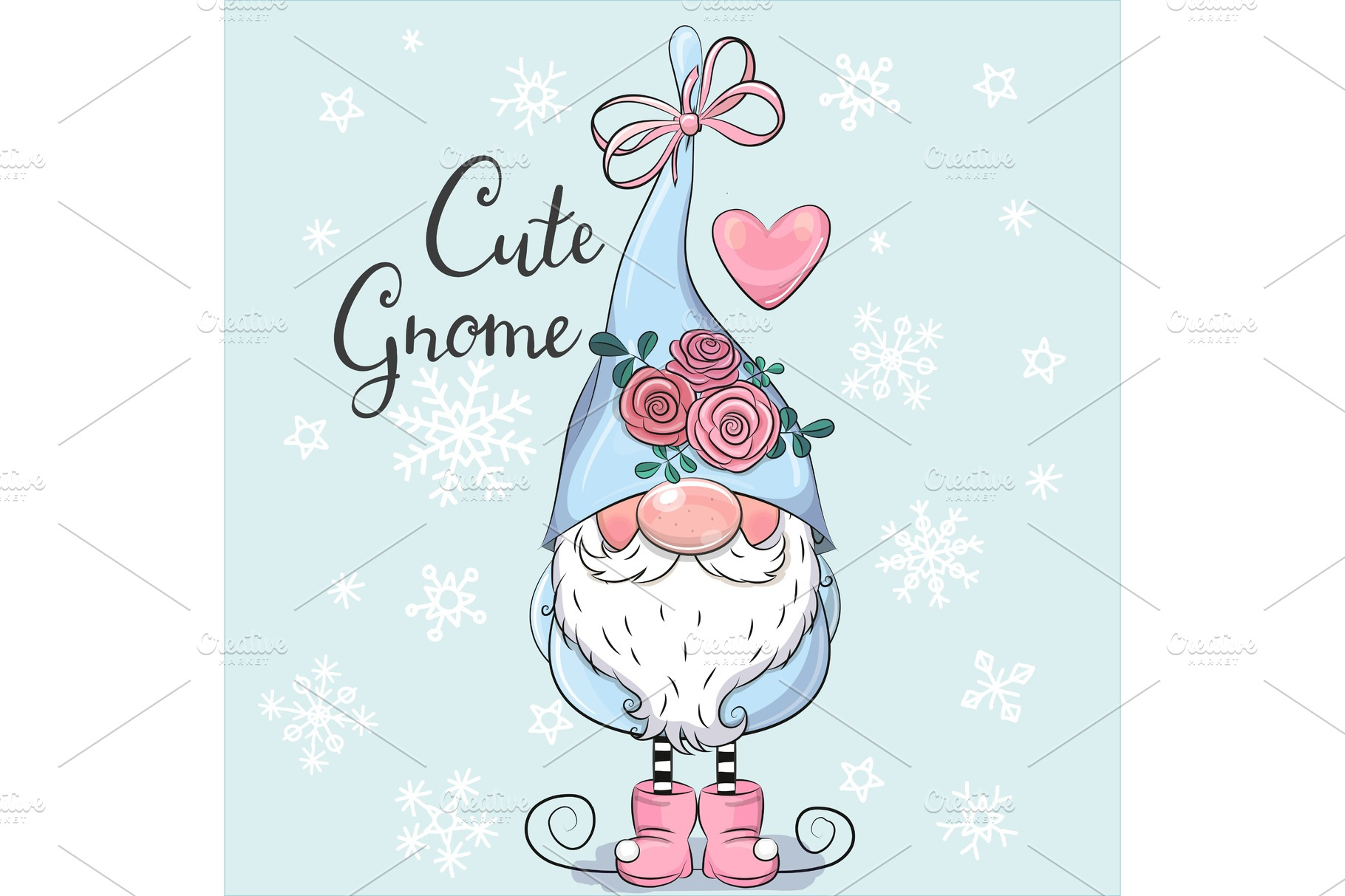 Cute Cartoon Gnome on a blue | Vector Graphics ~ Creative Market