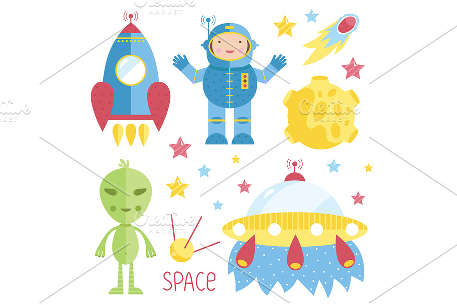 Cartoon illustration about space. | Pre-Designed Illustrator Graphics