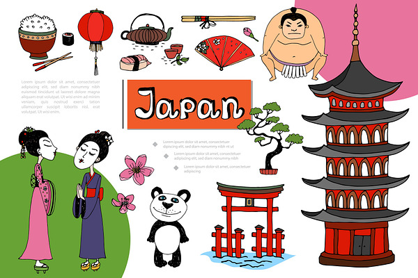 Hand Drawn Japan Elements Set Pre Designed Photoshop Graphics Creative Market