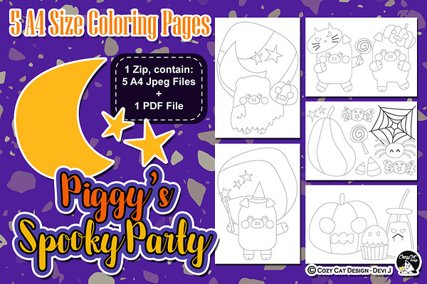 piggy spooky party coloring pages  predesigned photoshop