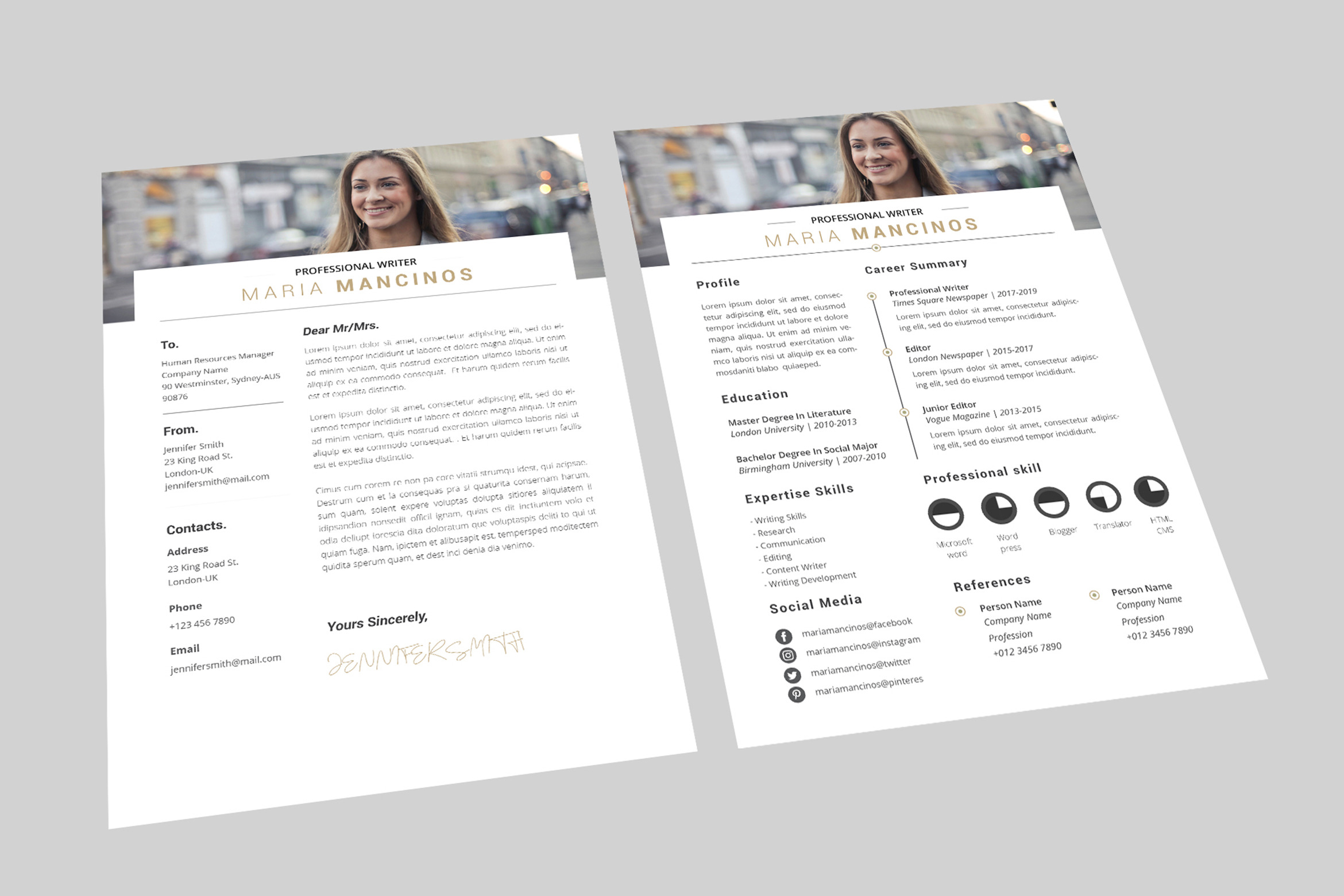 Maria Writer Resume Designer | Resume Templates ~ Creative Market