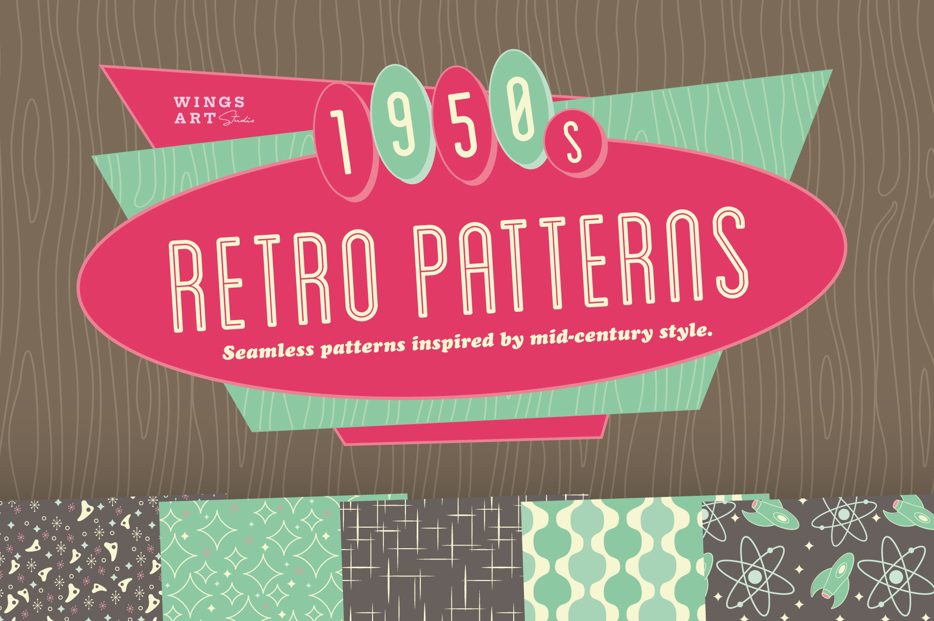 1950s Retro Seamless Patterns Graphic Patterns Creative Market