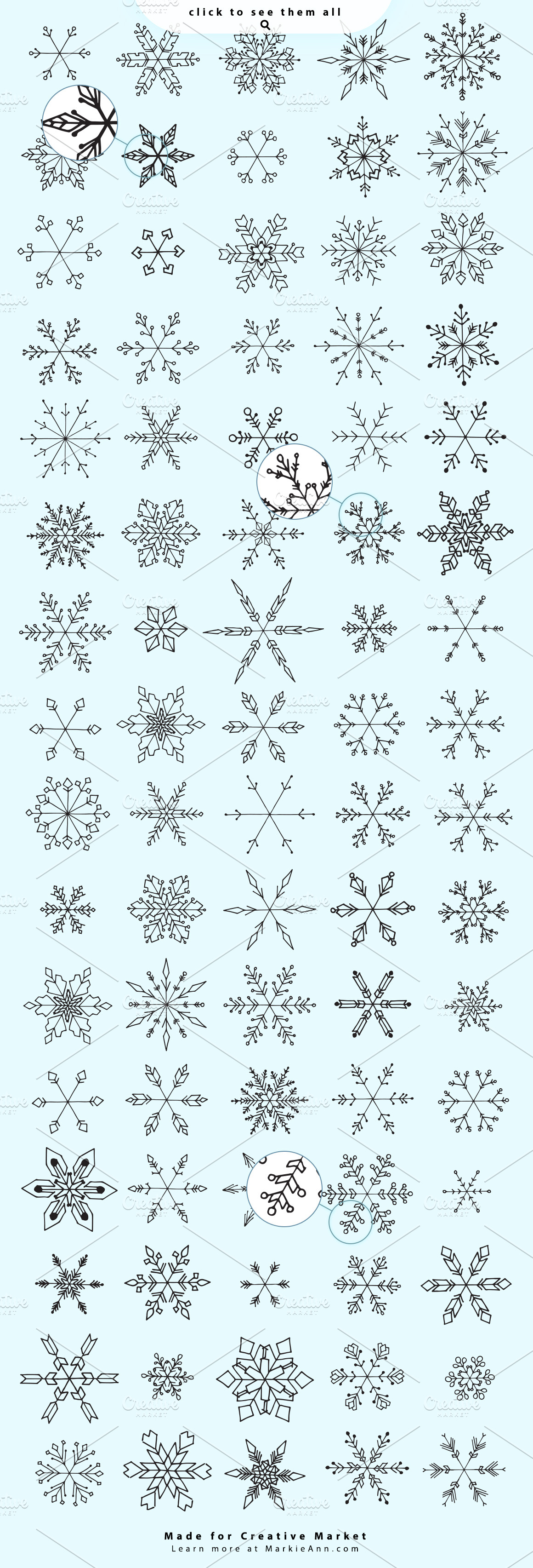 80 Handrawn Snowflake Vectors | Illustrations ~ Creative Market