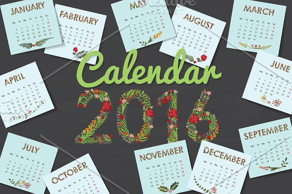 Multi Calendar For 16 With Flowers Pre Designed Illustrator Graphics Creative Market