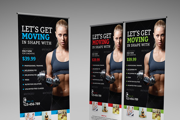 Fitness Roll Up Banner Template Creative Illustrator Templates Creative Market