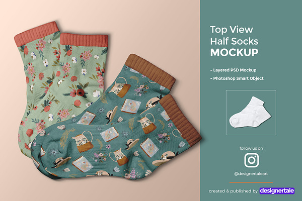 Download Top View Half Socks Mockup Creative Photoshop Templates Creative Market PSD Mockup Templates