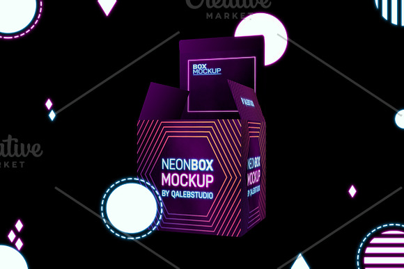 Download Neon Box Mockup Creative Photoshop Templates Creative Market