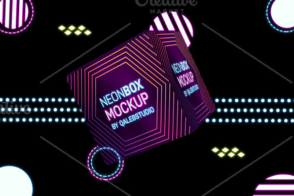 Download Neon Box Mockup Creative Photoshop Templates Creative Market