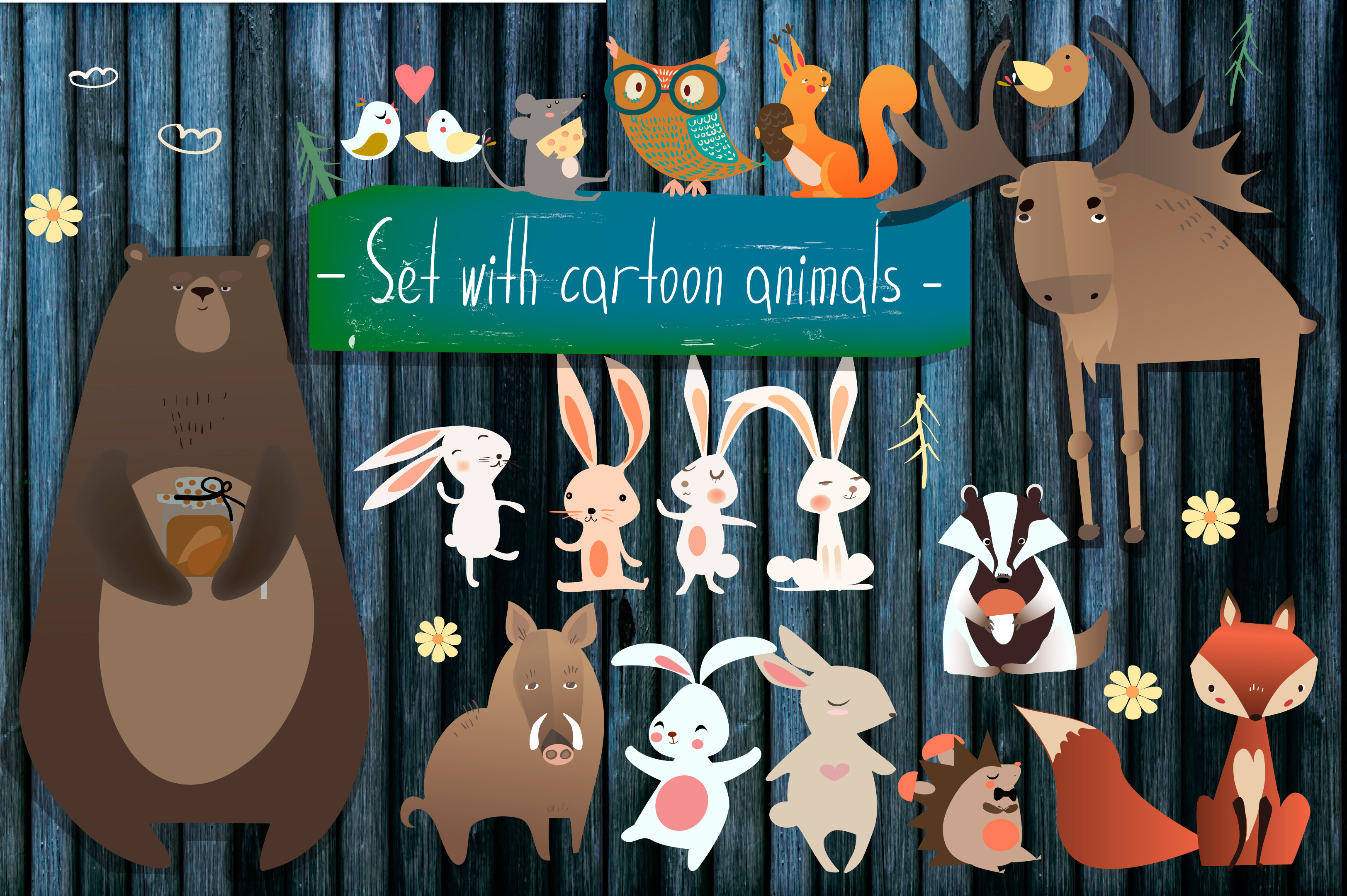 Set with cartoon animals | Pre-Designed Illustrator Graphics ~ Creative