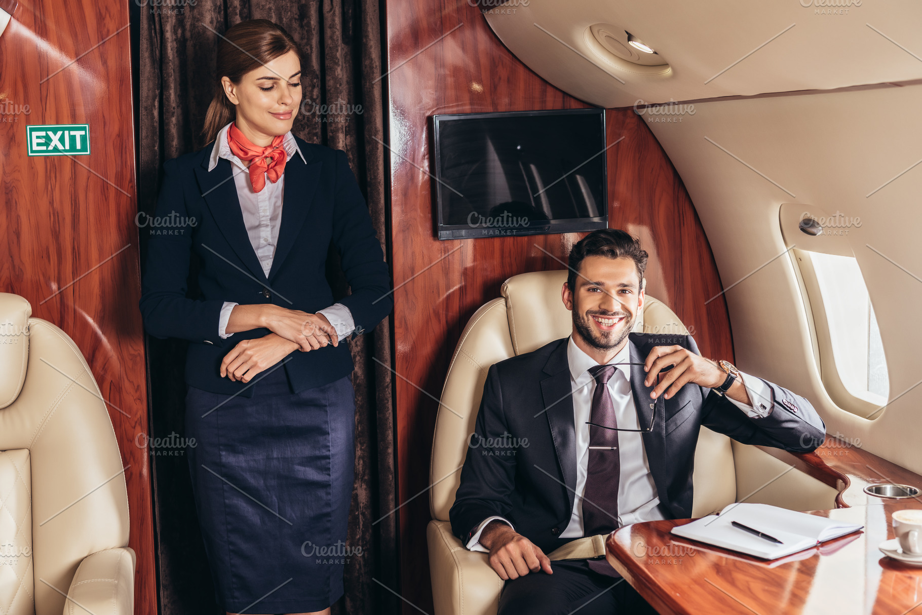 Flight Attendant In Uniform Looking High Quality Business Images Creative Market