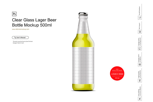 Download Clear Glass Lager Beer Bottle Mockup Creative Photoshop Templates Creative Market