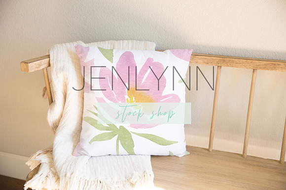 Download Square Pillow Mockup On Bench Psd Creative Photoshop Templates Creative Market