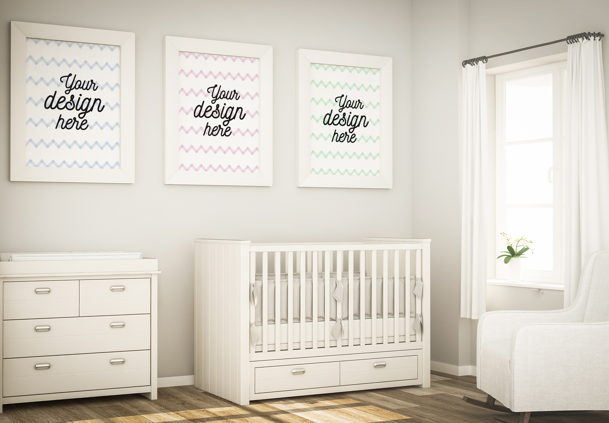 3 Posters On Baby Room Mock Up | Print Templates ~ Creative Market