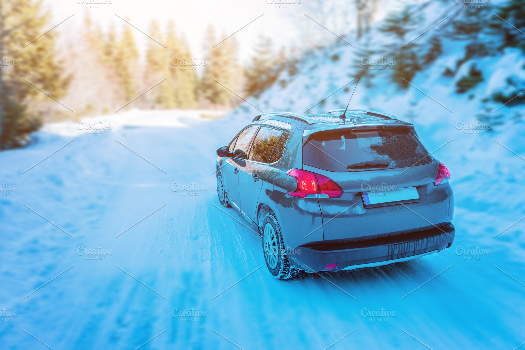 Car Drives Through The Mountain Transportation Stock Photos